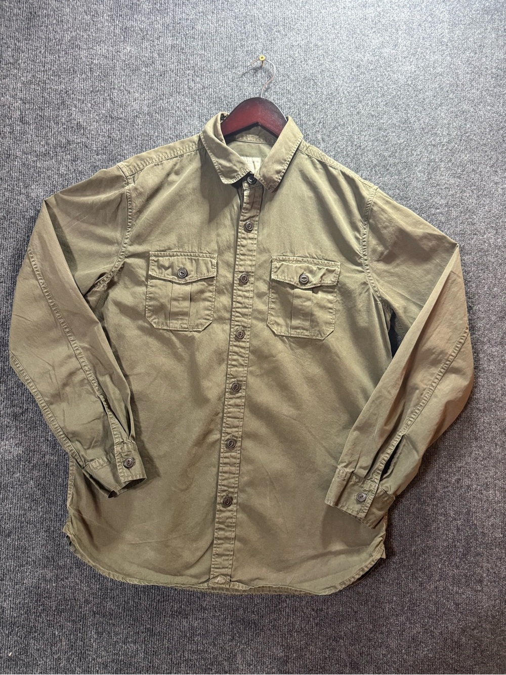 American Eagle Mens M Military Utility Shirt Olive Green Cotton Field Workwear